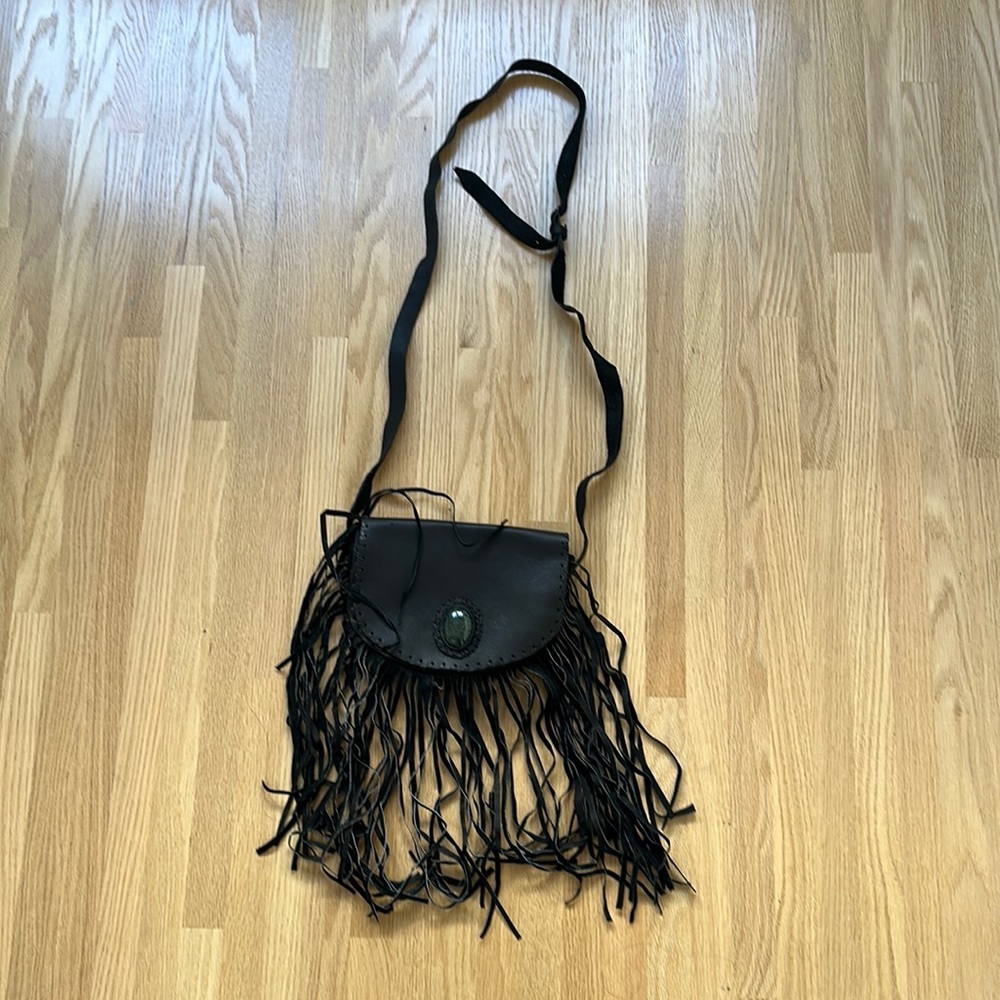 Fringe Crossbody Black leather Bag